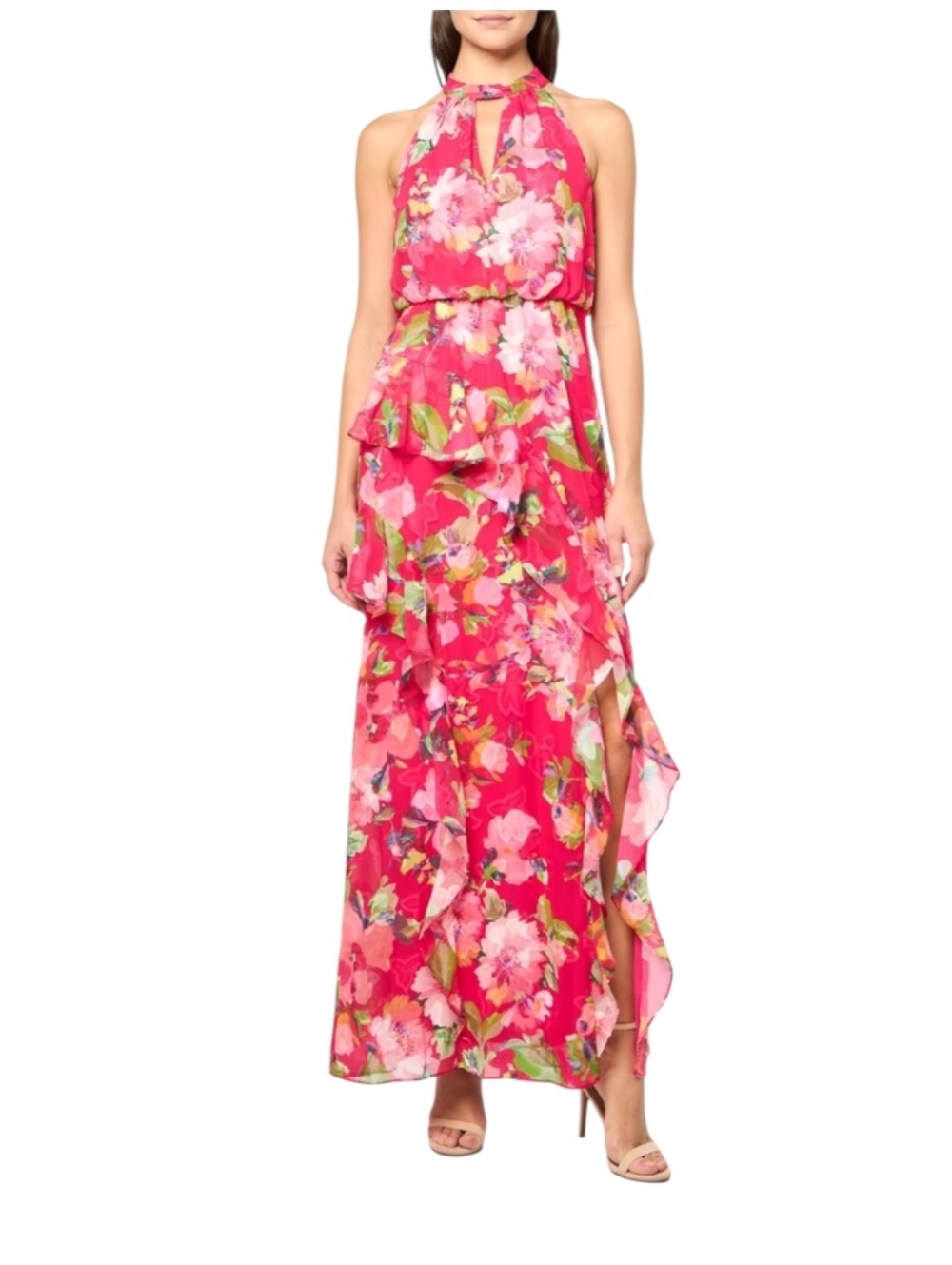 Adrianna Papell Floral Ruffle Mermaid Dress